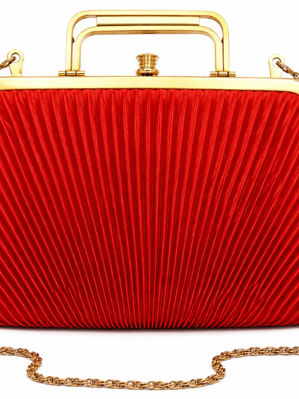 Red Evening Clutch Gold Frame Chain Strap Formal Wedding Prom Purse Vintage Bag - Picture 2 of 11